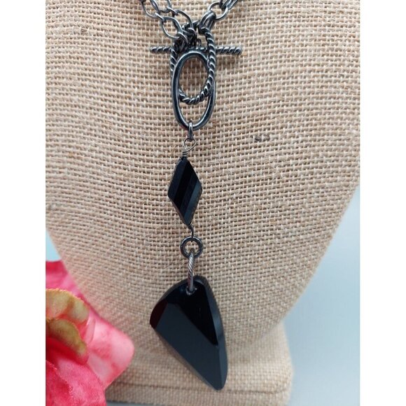 Black Gunmetal Faceted Bead Pendant Convertible Chain Necklace Choker Goth 32" - Picture 10 of 12